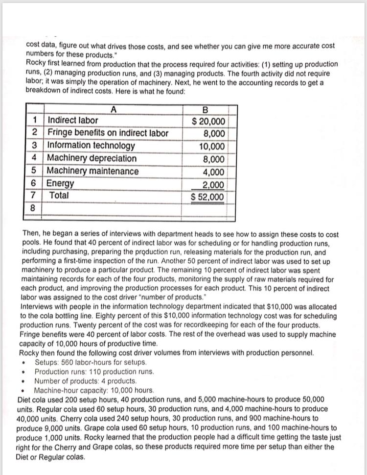 is for Questions 1 & 2) Activity-Based Costing & Cost Management The