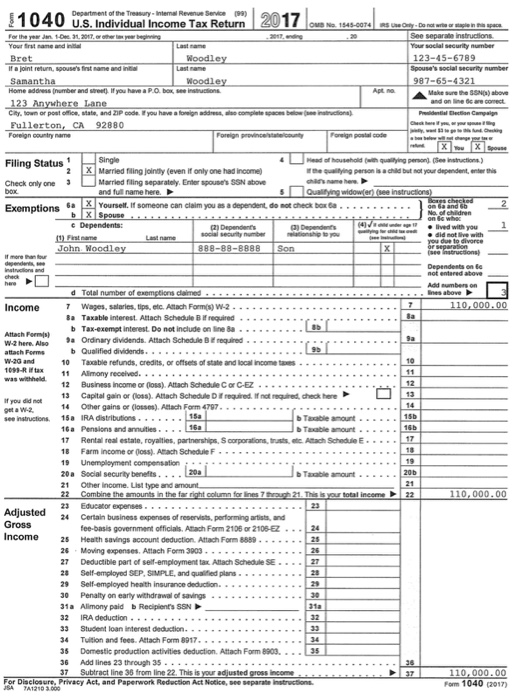 to show calculations. Facts: Bret and Samantha Woodley have been our clients