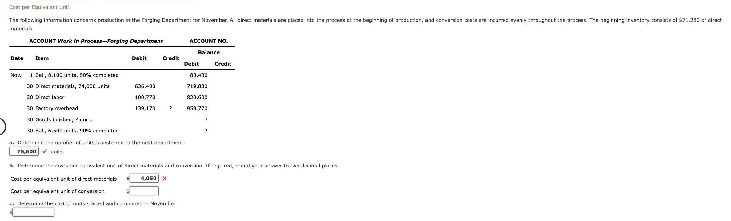  Cost per Equivalent Unit materials. ACCOUNT Work in Process-Forging Department ACCOUNT