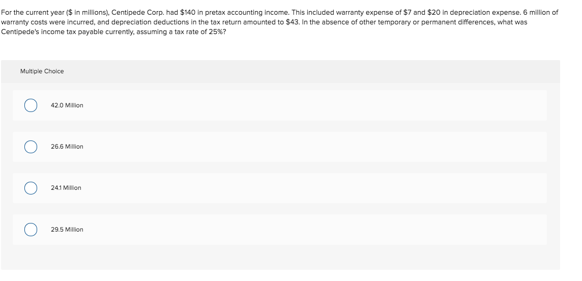  For the current year ($ in millions), Centipede Corp. had $140