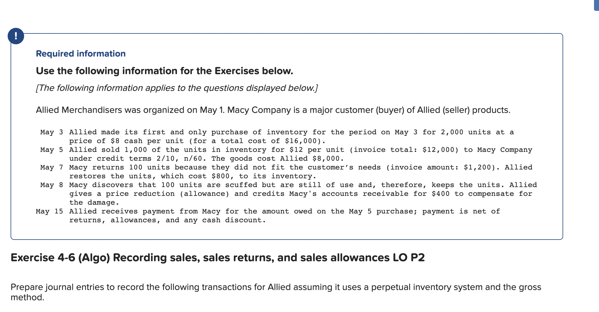 the Exercises below. [The following information applies to the questions displayed below.]