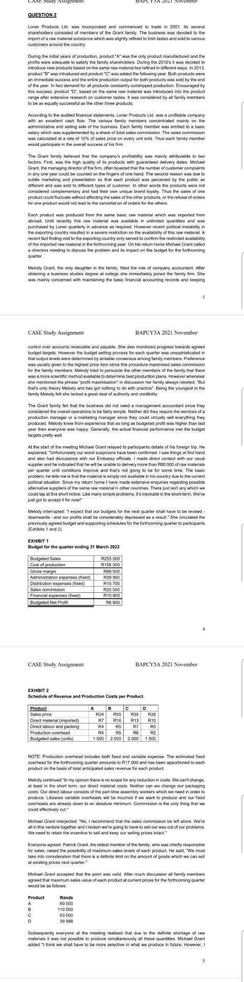 management accounting ASE Study Assignment BAPCYJA LUZ November QUESTION 2 Loner Products