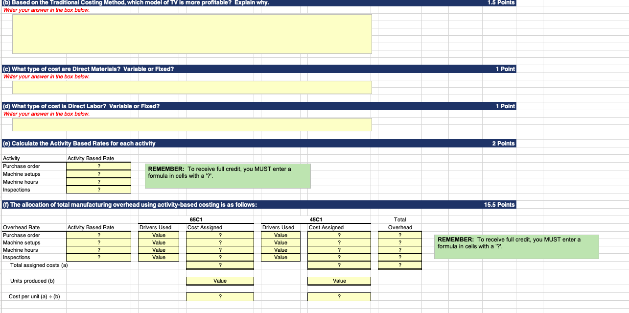 #4: Traditional Costing vs. ABC (50 Points) LG Electronics manufactures two OLED
