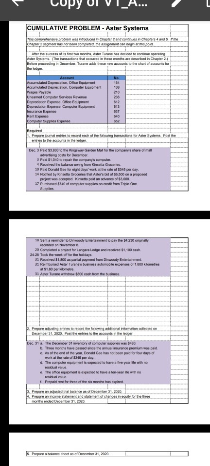  CUMULATIVE PROBLEM - Aster Systems This comprehensive problem was introduced in