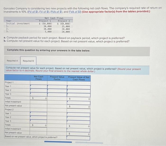 following net cash flows. The company's required rate of return on Investments