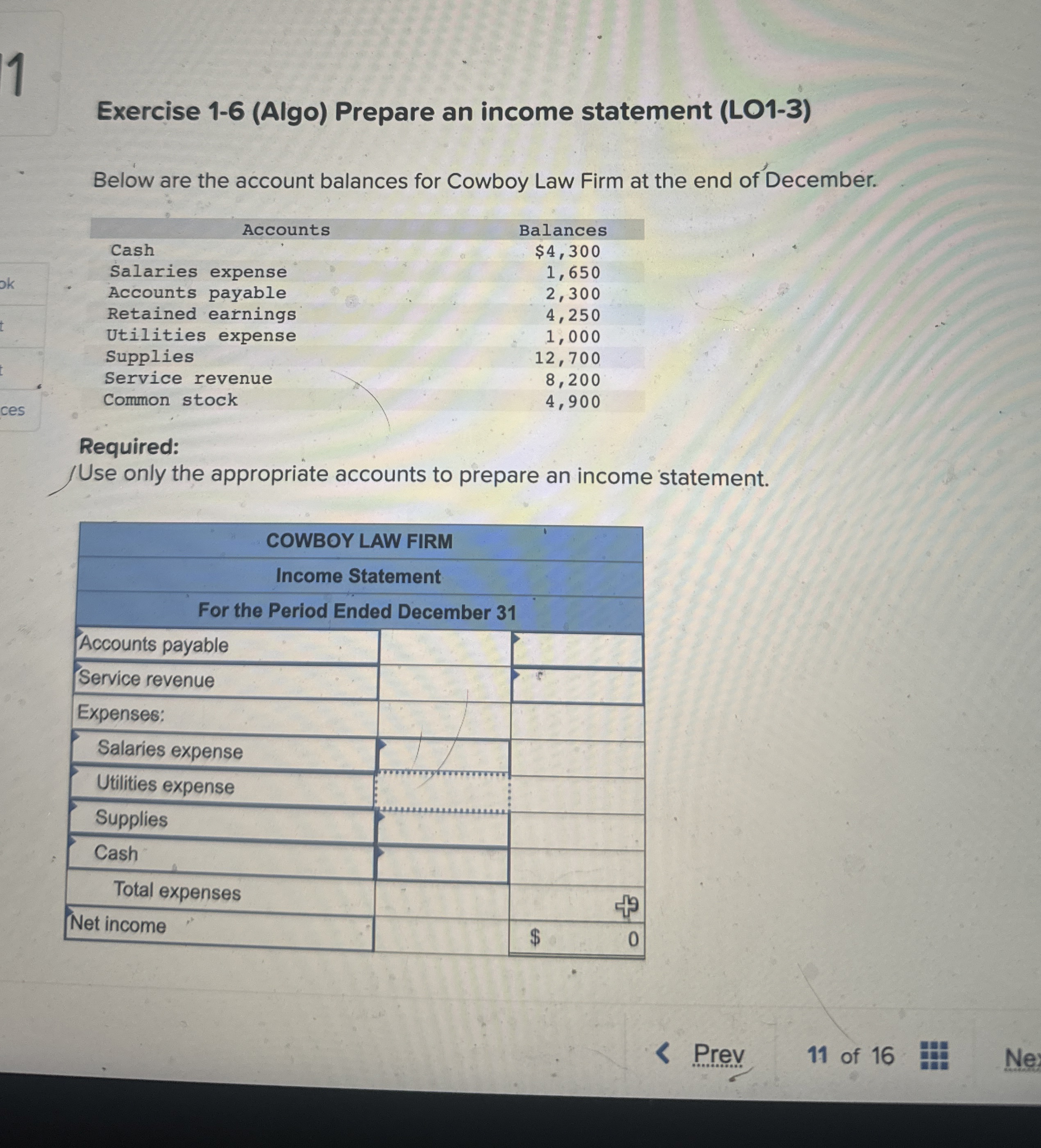  1 Exercise 1-6(Algo) Prepare an income statement (LO1-3) Below are the