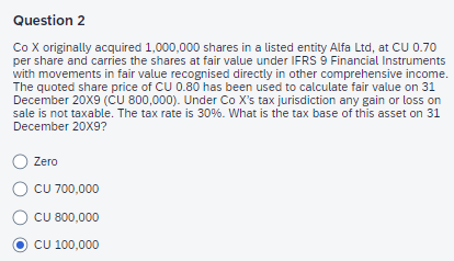  Question 2 Co X originally acquired 1,000,000 shares in a listed