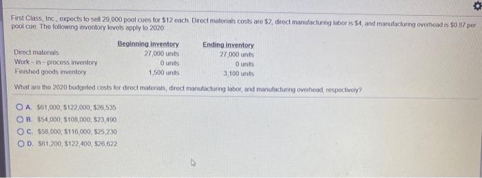  First Class, Inc., expects to sell 29,000 pool cues for $12