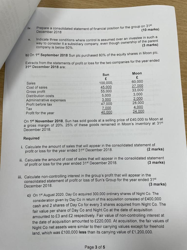  Answer Page 3 please v. iv. Prepare a consolidated statement of