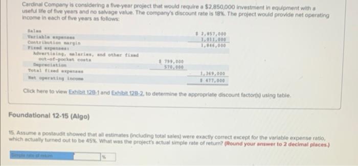 value. The company's discount rate is 18%. The project would provide net