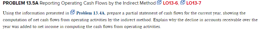 Problem 13.5A PROBLEM 13.5A Reporting Operating Cash Flows by the Indirect Method