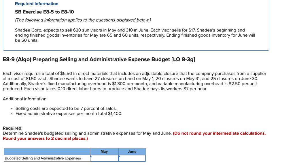  Required information SB Exercise E8-5 to E8-10 (The following information applies