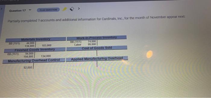  Question 17 FLAG QUESTION Partially completed Taccounts and additional information for
