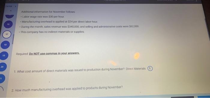 Cardinals, Inc., for the month of November appear next Work-In-Process Inventory BU