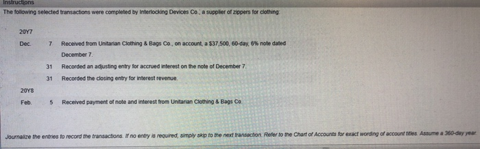  Instructions The following selected transactions were completed by Interlocking Devices Co.,