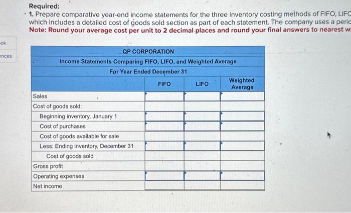 comparisons and cost flows LO A1, P1 QP Corporated sold 5.440 units