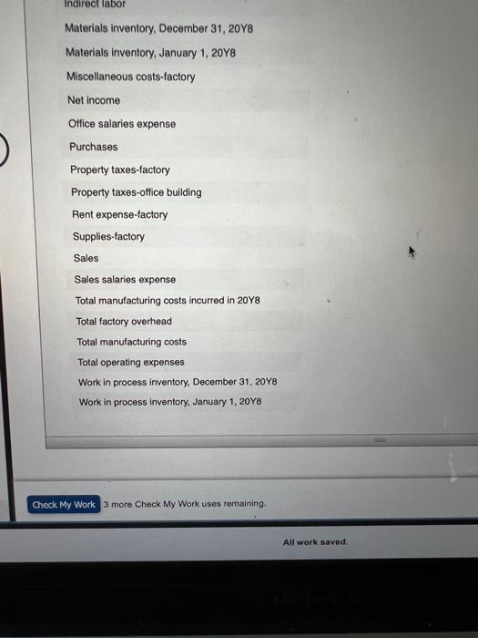 Labels and Amount Descriptions Labeis For the Year Ended December 31, 20YB