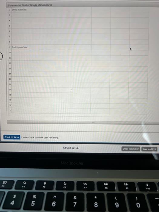 direct materials used in production Cost of finished goods available for sale