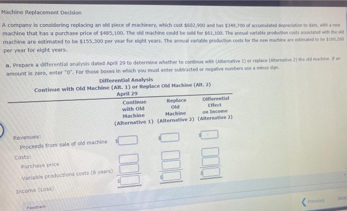  any answer will get a like! Machine Replacement Decision A company