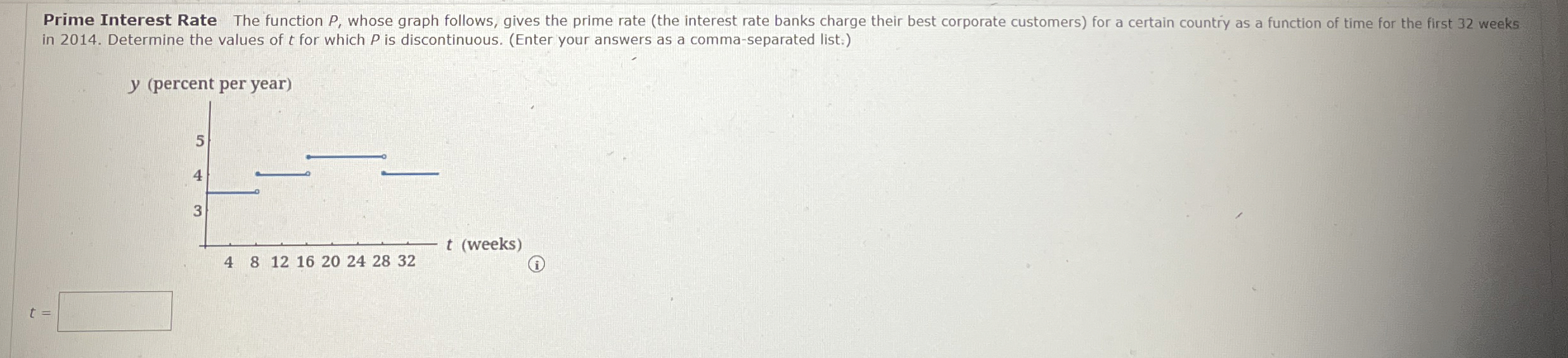  Prime Interest Rate The function P, whose graph follows, gives the