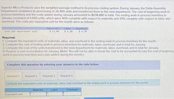 please help Superior Micro Products uses the weighted-average method in its process