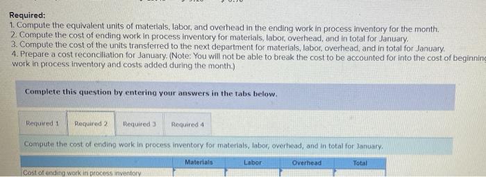 costing system. During January, the Delta Assembly Department completed its processing of