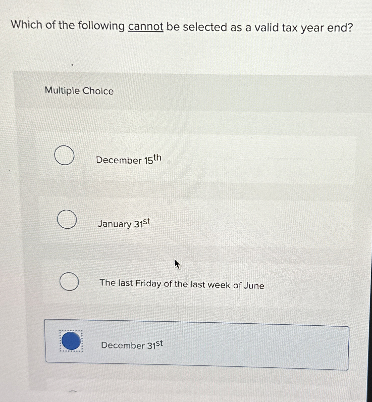  Which of the following cannot be selected as a valid tax