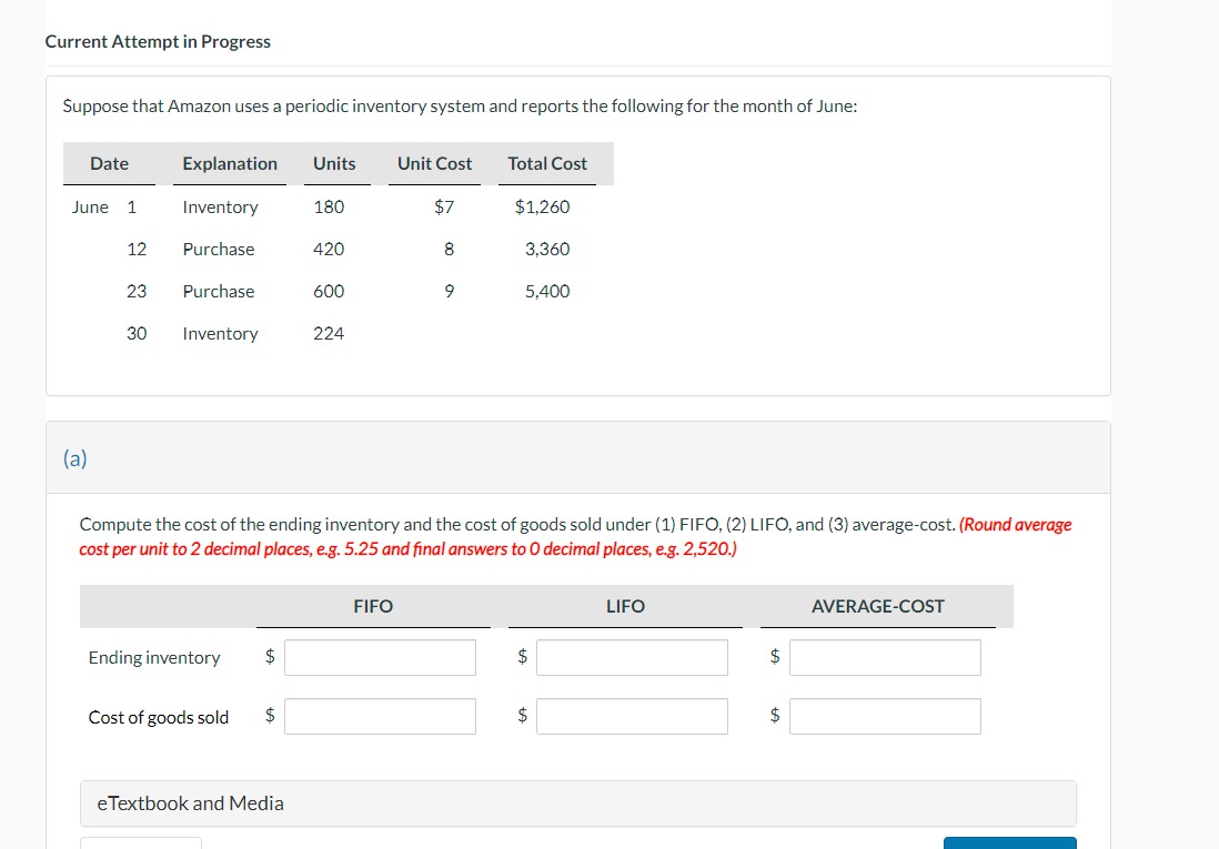 Current Attempt in Progress Suppose that Amazon uses a periodic inventory