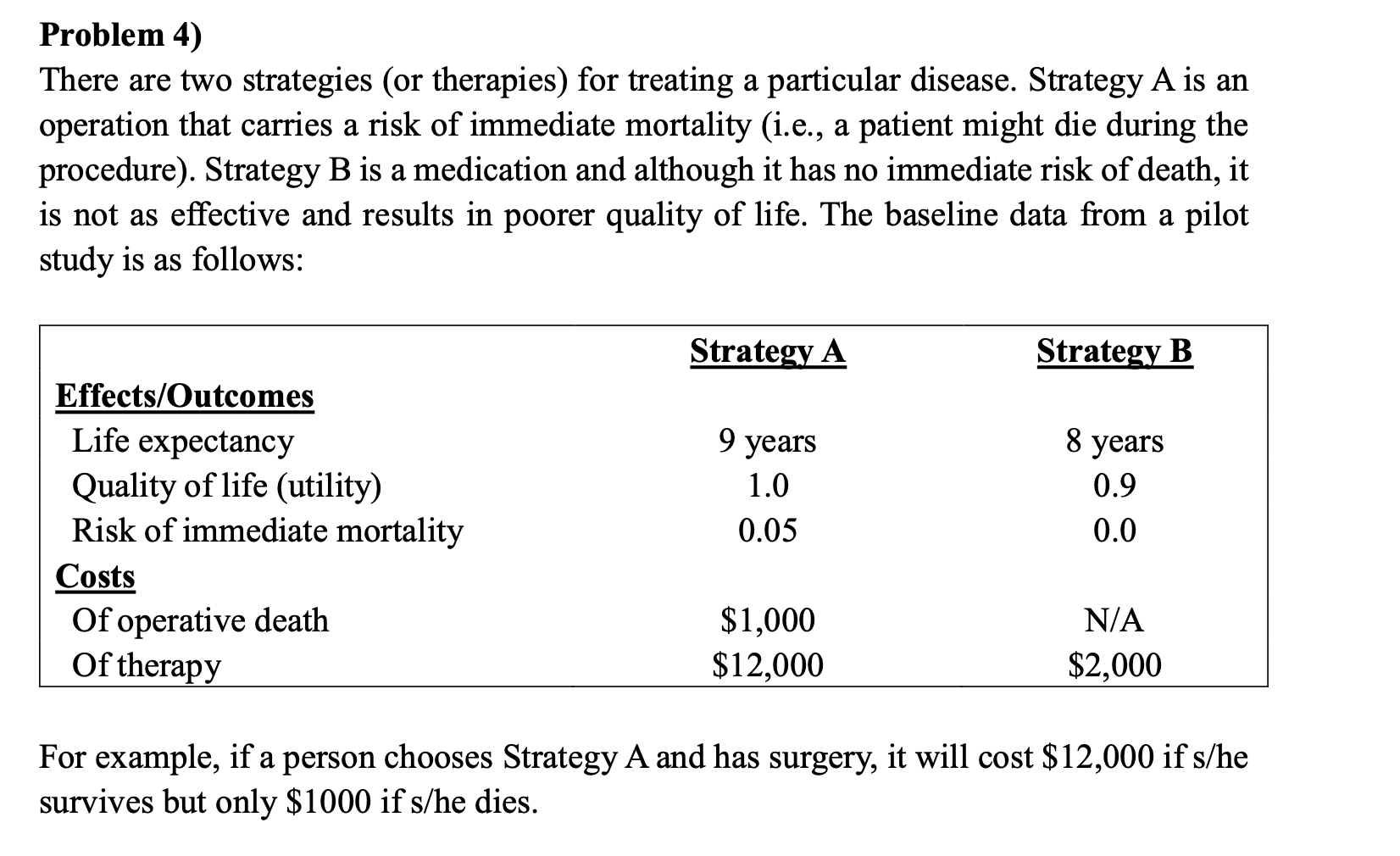 I do Problem 4) There are two strategies (or therapies) for treating