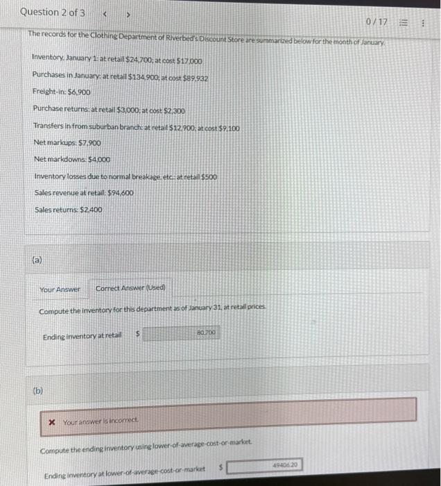 ch 8 Retail Inventory Method Q2 (part b) The records for the