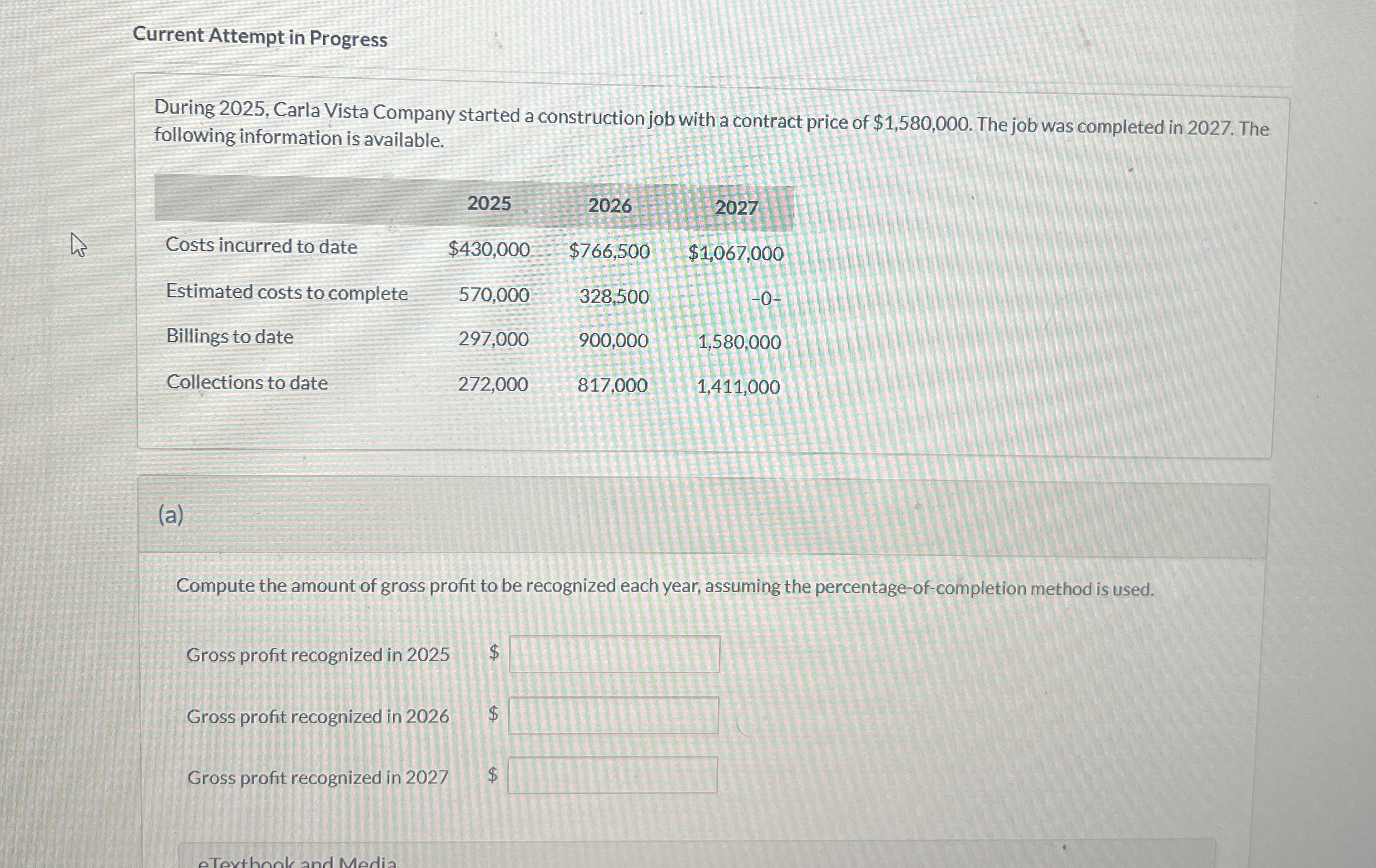  Current Attempt in Progress During 2025, Carla Vista Company started a