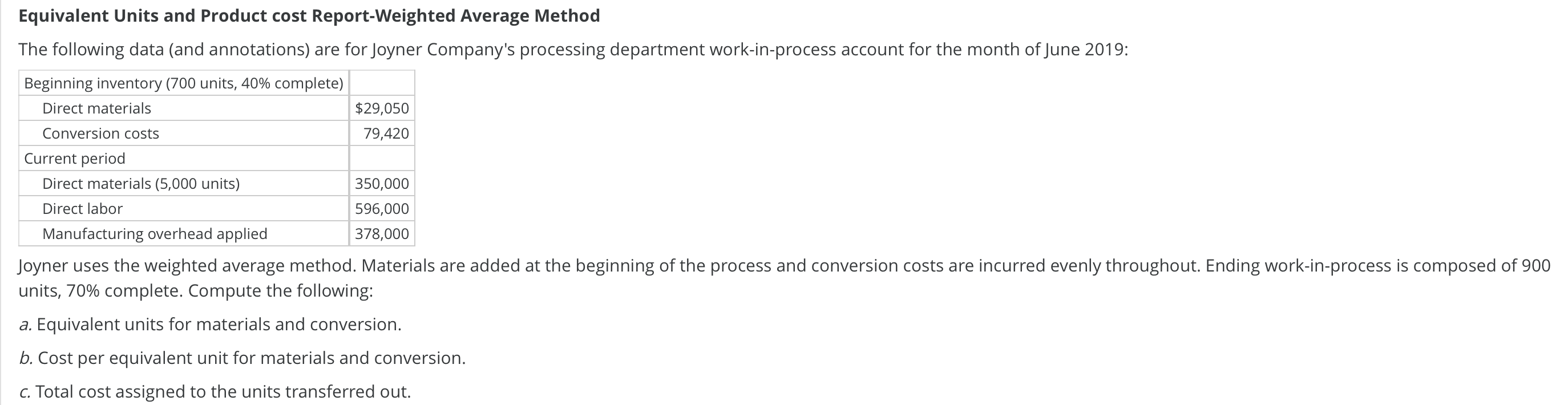  Equivalent Units and Product cost Report-Weighted Average Method The following data