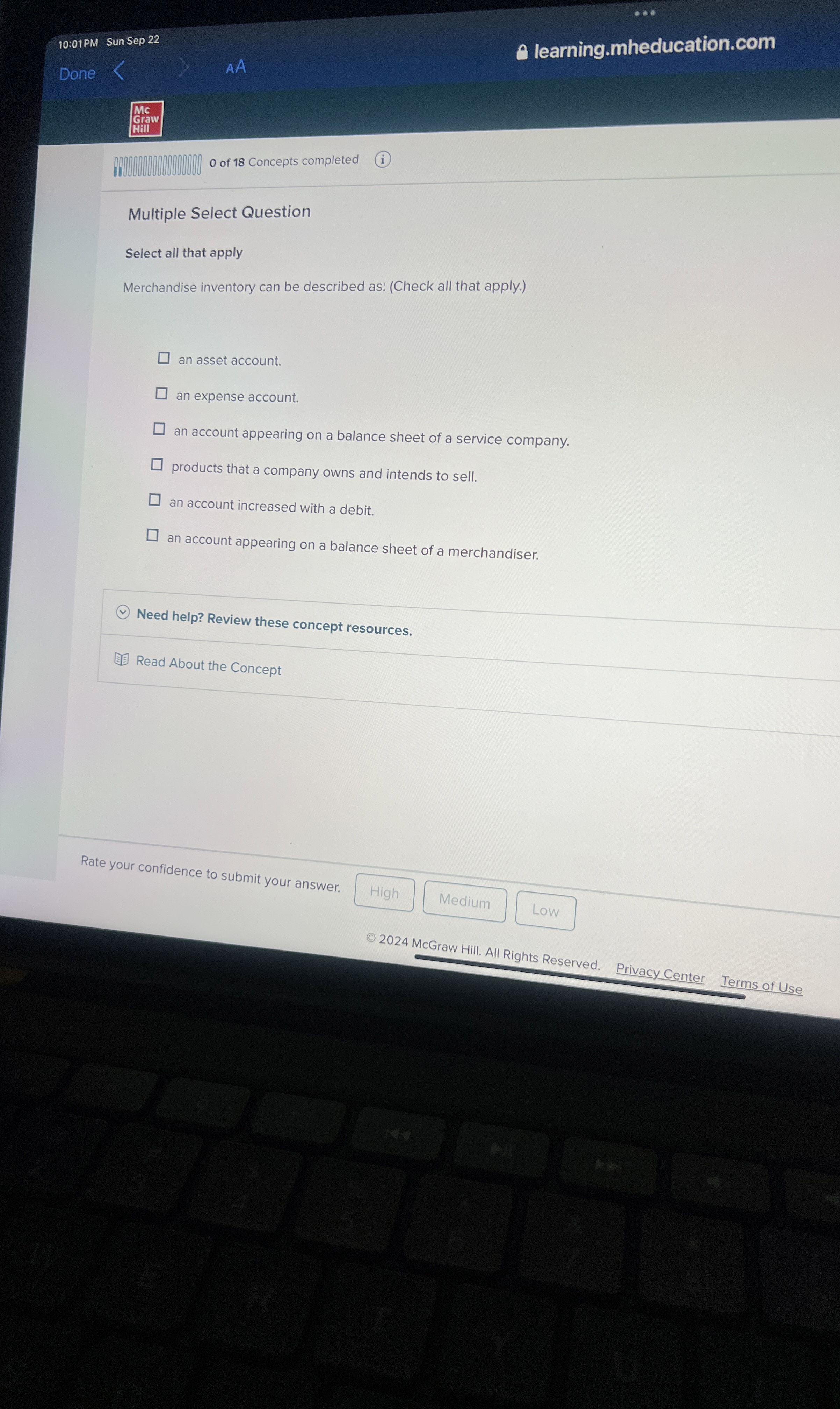  Multiple Select Question Select all that apply Merchandise inventory can be