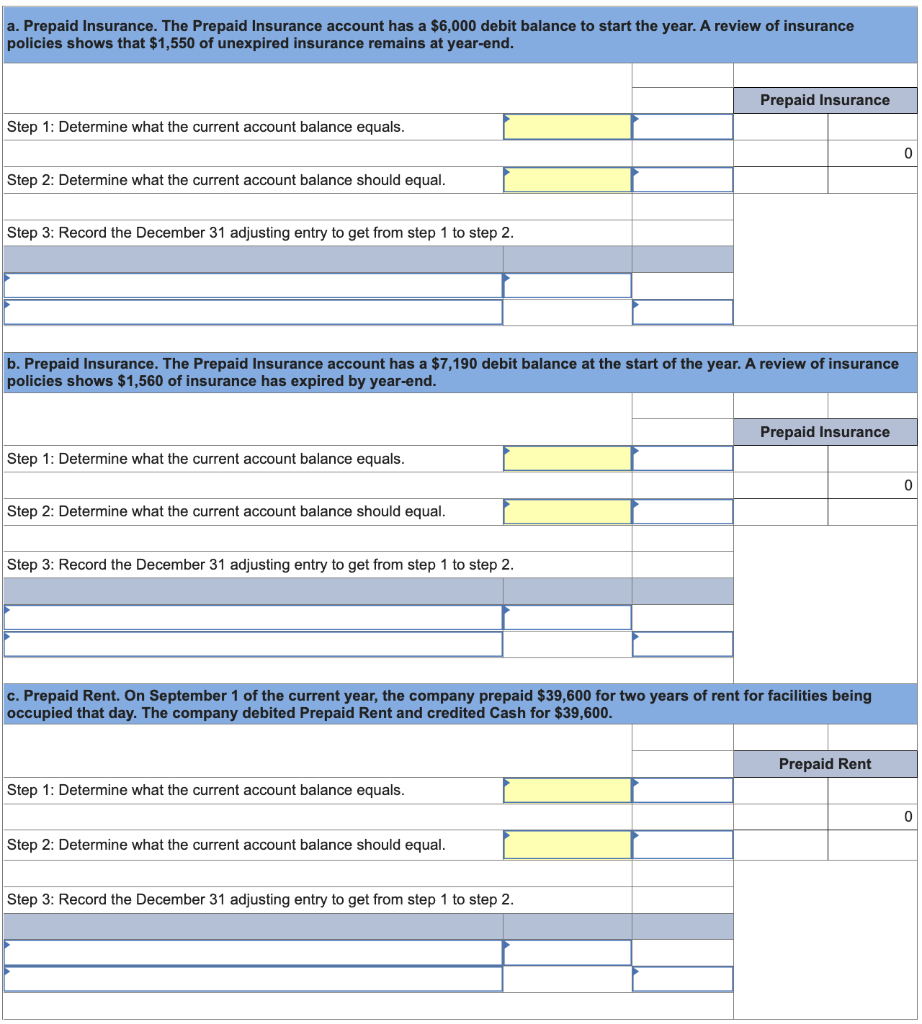 follow the three-step process for adjusting the prepaid asset account at December