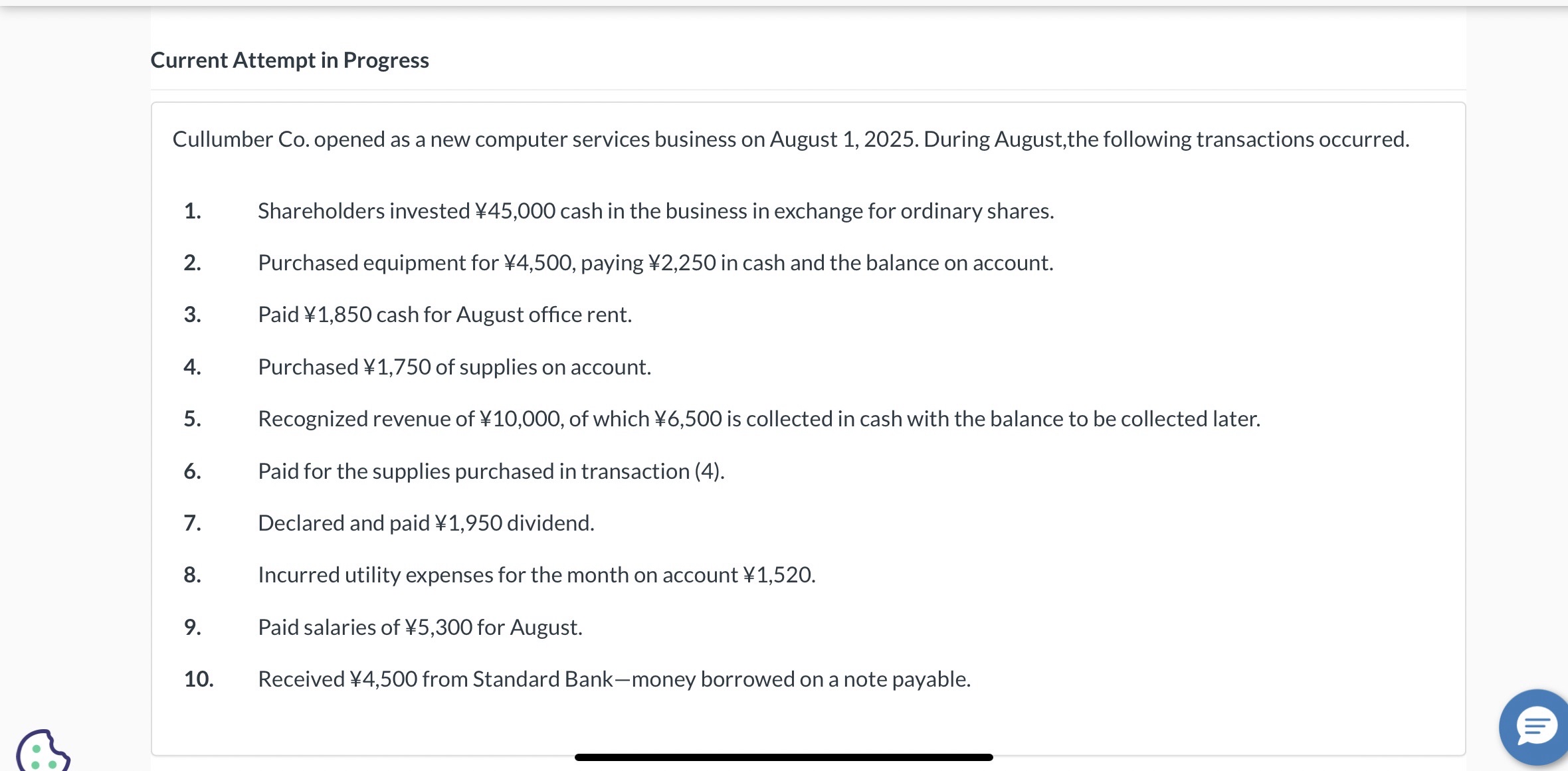  Current Attempt in Progress Cullumber Co. opened as a new computer
