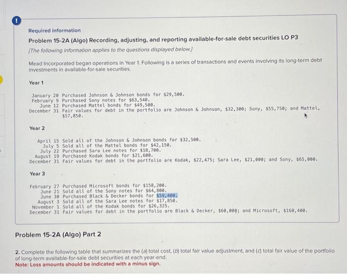 2. Complete the following table that summarizes the (a) total cost,
