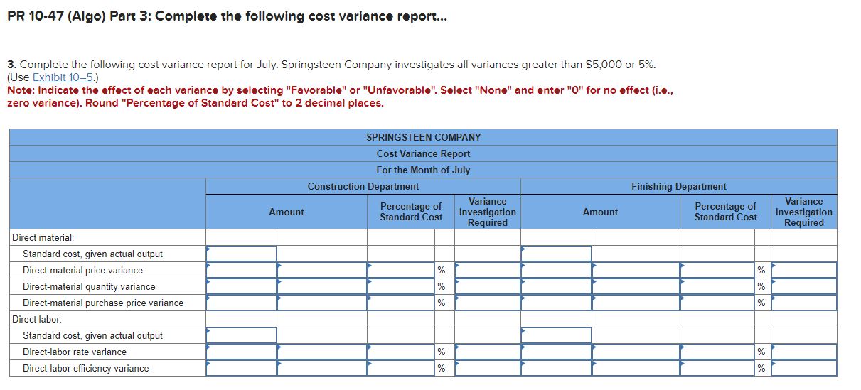 10-6) [The following information applies to the questions displayed below.] Springsteen Company