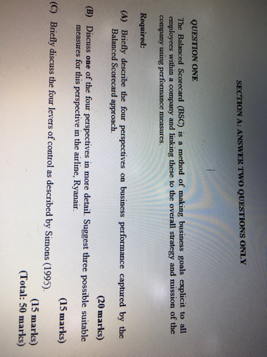  SECTION A: ANSWER TWO QUESTIONS ONLY QUESTION ONE The Balanced Scorecard