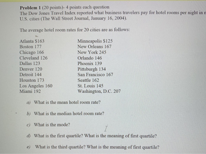  Problem 1 (20 points)- 4 points each question The Dow Jones