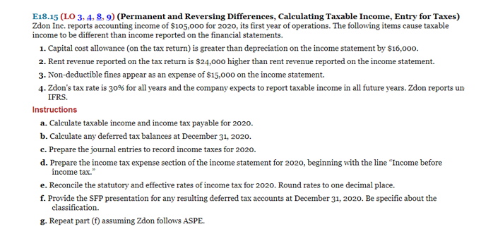 E18.15 (LO 3, 4, 8, 9) (Permanent and Reversing Differences, Calculating