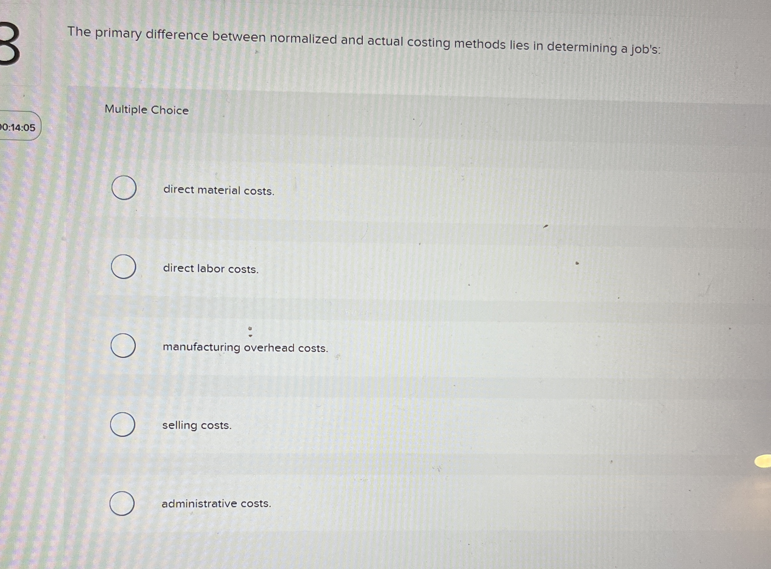  The primary difference between normalized and actual costing methods lies in