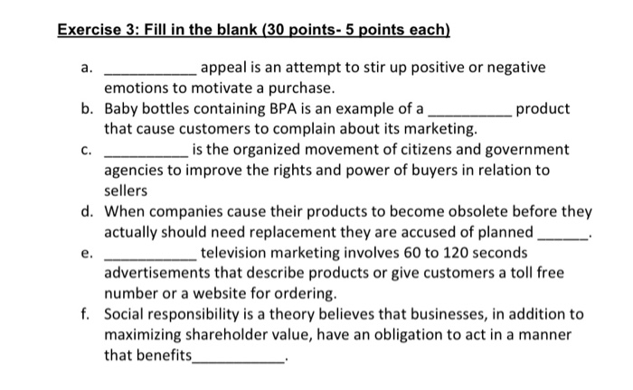  Exercise 3: Fill in the blank (30 points-5 points each) C.