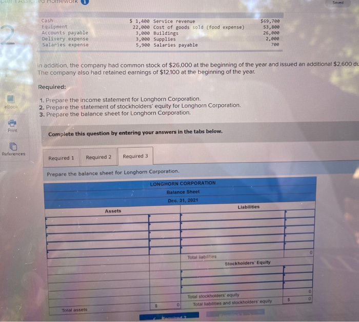 the year on December 31, company reports the following amounts: Cash Equipment