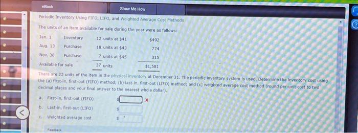  Periodic Inventory Using FIFO, UFO, and Weighted Average Cost Methods The