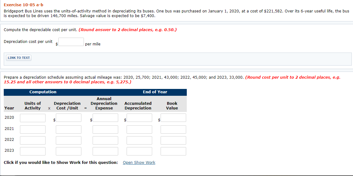  Exercise 10-05 a-b Bridgeport Bus Lines uses the units-of-activity method in