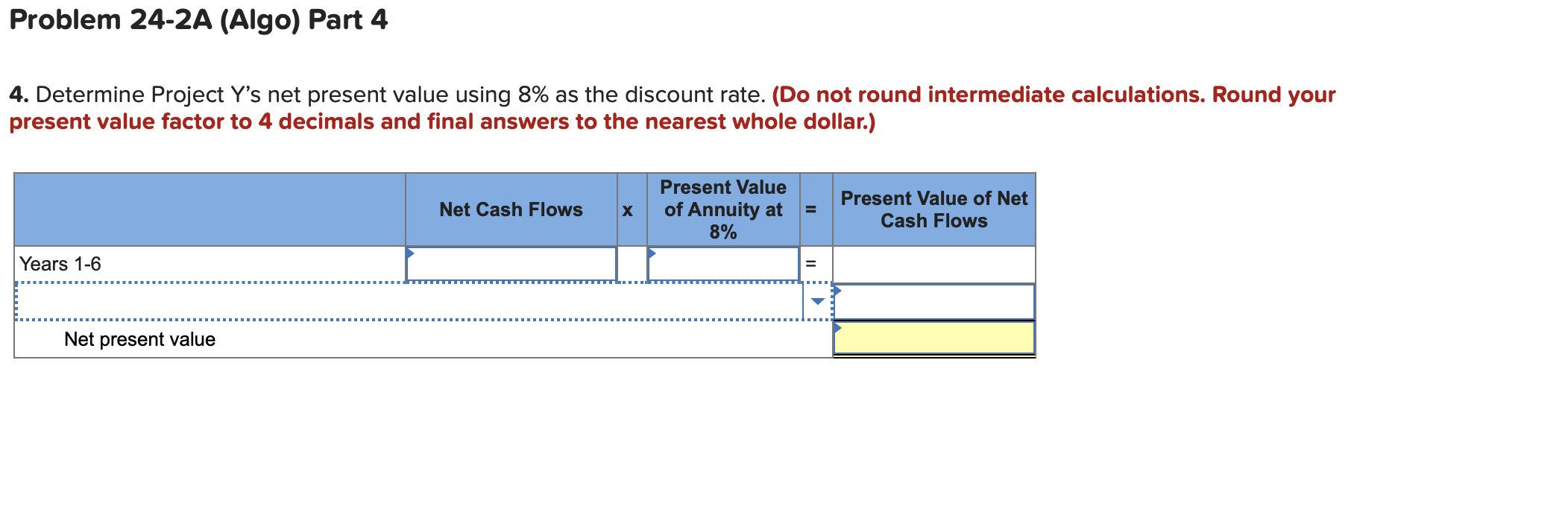 Thank you. Required information Problem 24-2A (Algo) Payback period, accounting rate of