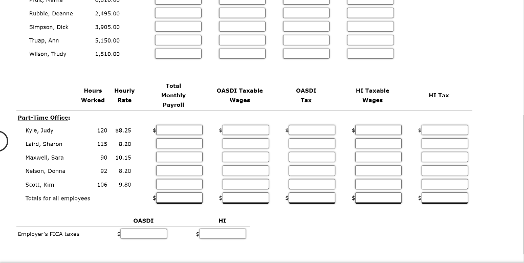 monthly pay of the year: a. The total wages of each part-time