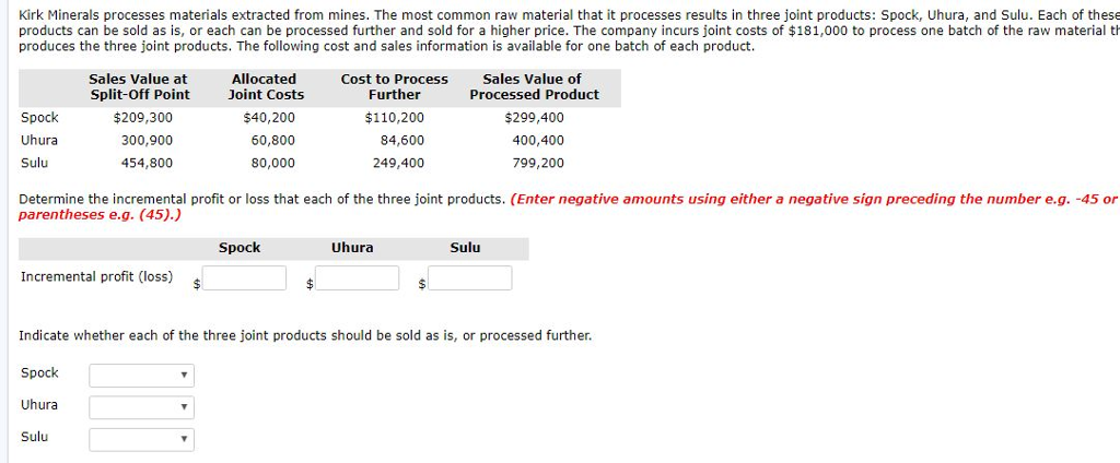 Help please and thanks!! Kirk Minerals processes materials extracted from mines. The