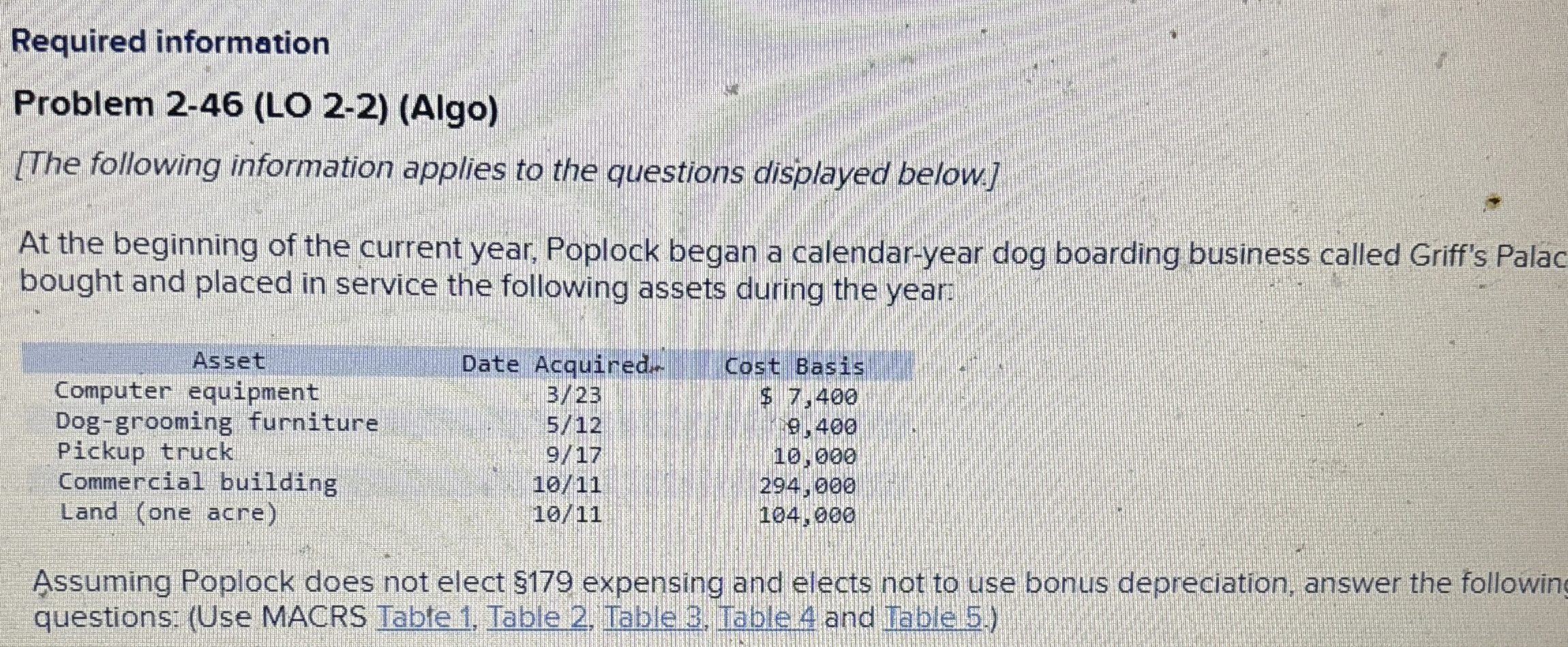  Required information Problem 2-46(LO 2-2)(Algo) [The following information applies to the