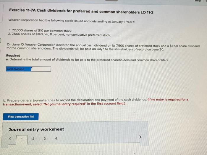  Map Exercise 11-7A Cash dividends for preferred and common shareholders LO